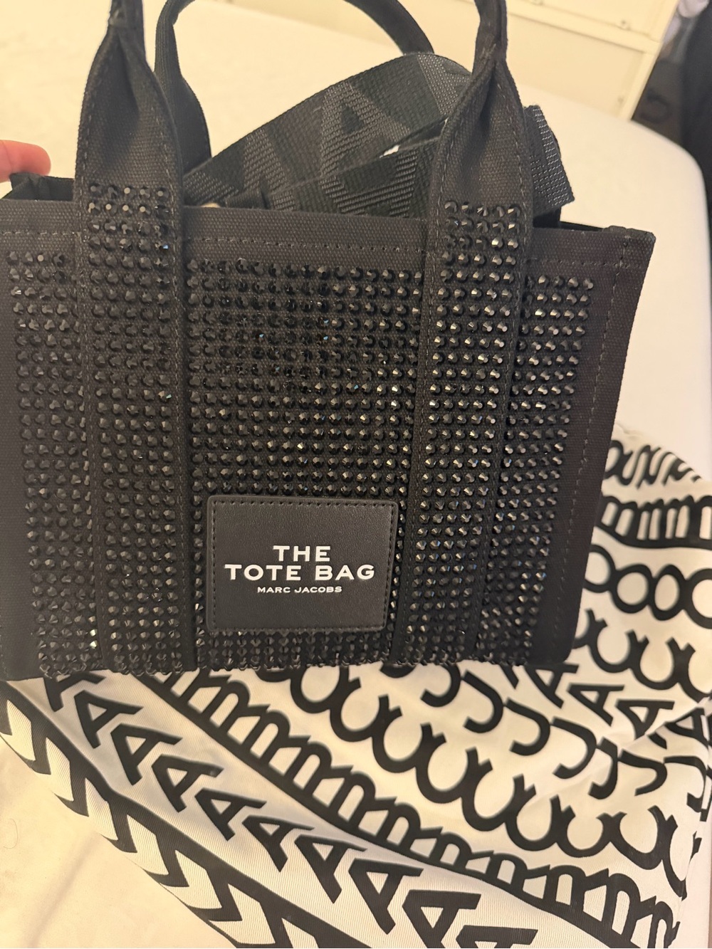 Marc Jacobs Black Crystal-Studded The Tote Bag